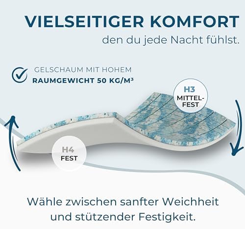 Premium Gel Matratzen Topper 140x200cm | Wolkenweich für besten Schlafkomfort | 100% Bio-Baumwolle