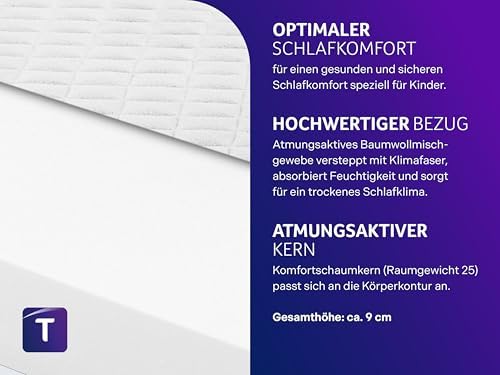 Traumnacht Premium Kindermatratze für Babys und Junioren, 70 x 140 cm, hautfreundlicher Bezug, Öko-Tex zertifiziert!