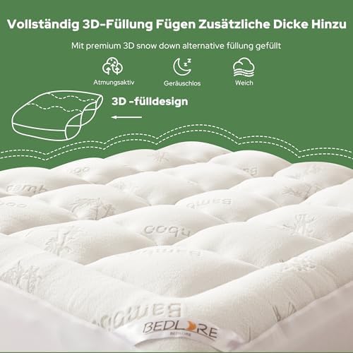 BEDLORE Matratzentopper 140x200cm – Weiche Viskoseauflage aus Bambusfaser für besseren Schlaf, ideal bei Rückenschmerzen
