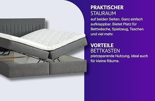 Traumnacht Boxbett Nizza 140x200 cm - Stauraum, 7-Zonen Matratze & Komfortschaumtopper in Grau