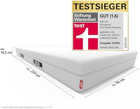 Bodyguard bett1 Anti-Kartell-Matratze | Testsieger 1,6 für besten Schlafkomfort 90x200 cm