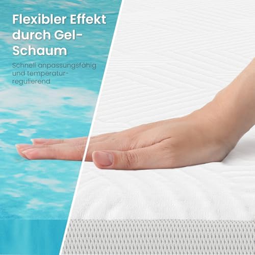 ELONEO Gel Topper 180x200cm - Bequeme 5 cm Gel-Memory-Schaum Matratzenauflage für Bett und Boxspringbett mit atmungsakti
