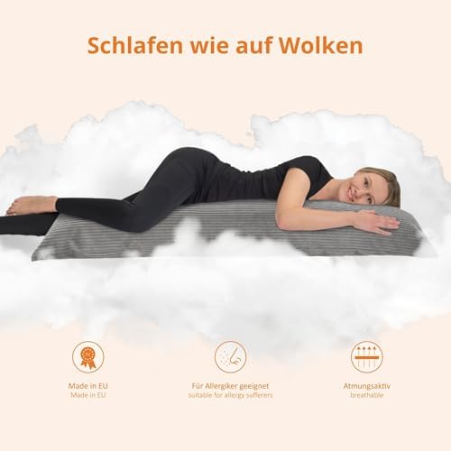 Sleepling Seitenschläferkissen 40x200 cm – Ergonomisches Body Pillow aus 100% Mikrofaser für erholsamen Schlaf, waschbar