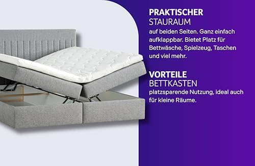 Traumnacht Boxbett Nizza 140x200 cm - Stauraum, 7-Zonen Matratze & Komfortschaumtopper in Grau
