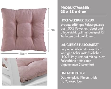 Traumnacht Stuhlkissen Set 4er, Bequeme Kissen für Garten und Küche, 38x38cm, altrosa