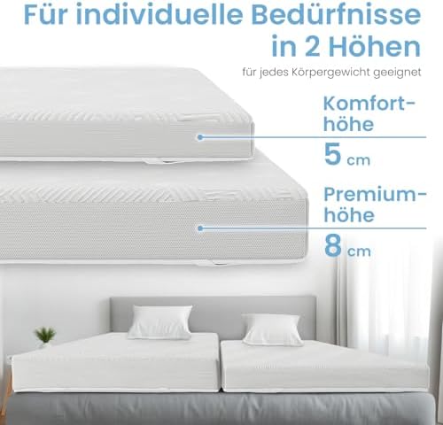 ELONEO Gel Topper 180x200cm - Bequeme 5 cm Gel-Memory-Schaum Matratzenauflage für Bett und Boxspringbett mit atmungsakti