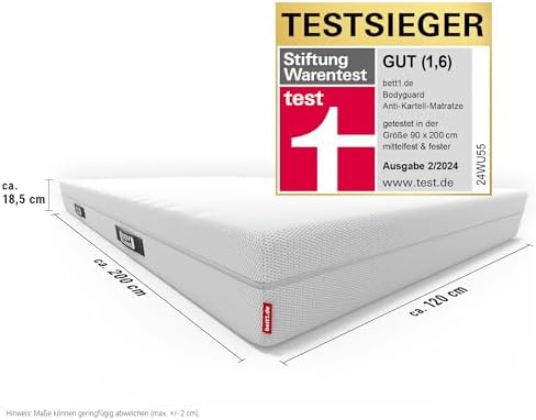 Bodyguard bett1 Anti-Kartell-Matratze | Testsieger 1,6 für besten Schlafkomfort 90x200 cm