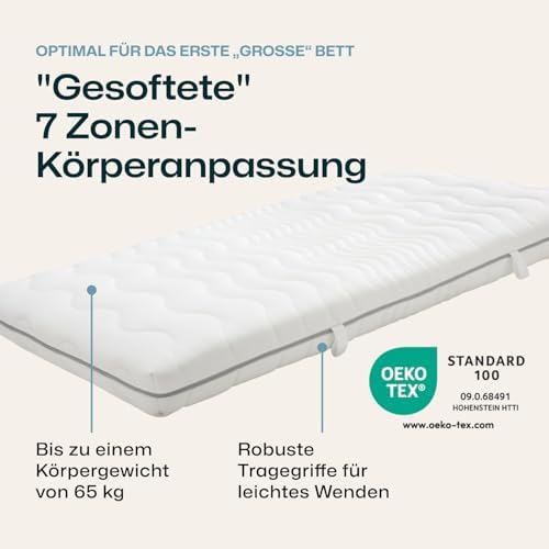 RAVENSBERGER Kinder- und Jugendmatratze Softwelle - Weiche 7-Zonen Kaltschaummatratze, 90 x 200 cm, ideal für Allergiker