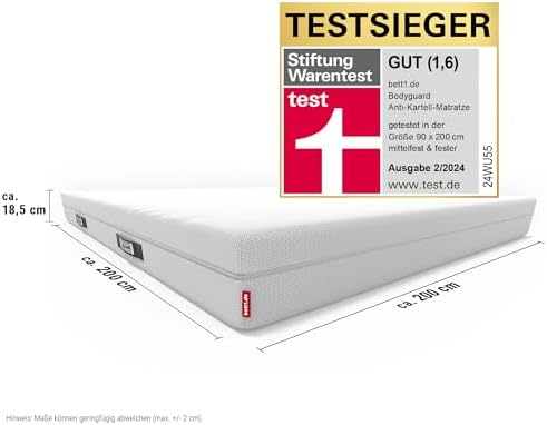 Bodyguard bett1 Anti-Kartell-Matratze | Testsieger 1,6 für besten Schlafkomfort 90x200 cm