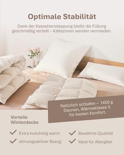 Luxuriöse Winter Bettdecke 135x200 cm - 100% weiche Daunenfüllung, atmungsaktiv & waschbar, perfekt für kalte Nächte!