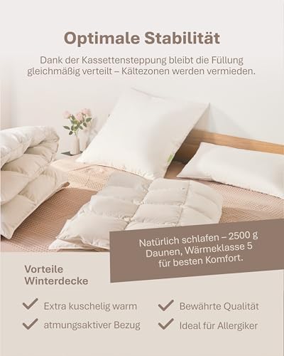 Luxuriöse Winter Bettdecke 135x200 cm - 100% weiche Daunenfüllung, atmungsaktiv & waschbar, perfekt für kalte Nächte!