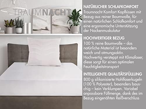 Traumnacht Komfort Kopfkissen 40x80 cm – Öko-Tex Baumwollbezug für erholsamen Schlaf in Deutschland