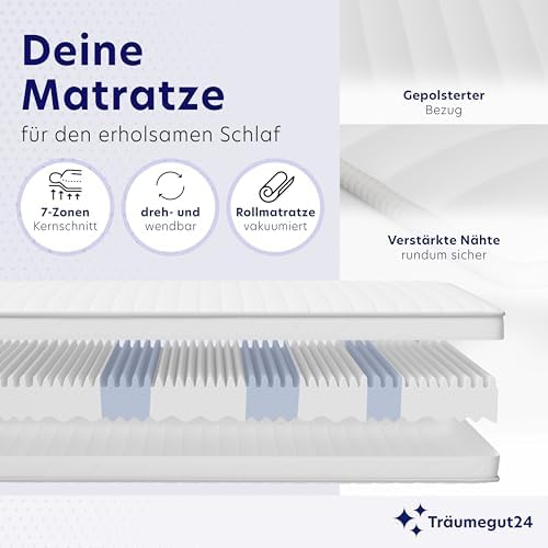 Träumegut24 AquaFlex 7-Zonen Matratze 90x200 cm | Ergonomisch & hypoallergen | Waschbarer Bezug für optimalen Schlafkomf