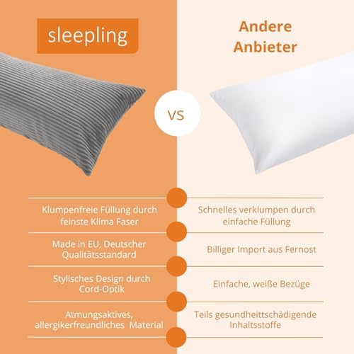 Sleepling Seitenschläferkissen 40x200 cm – Ergonomisches Body Pillow aus 100% Mikrofaser für erholsamen Schlaf, waschbar