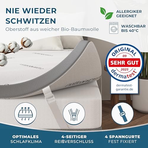 Premium Gel Matratzen Topper 140x200cm | Wolkenweich für besten Schlafkomfort | 100% Bio-Baumwolle