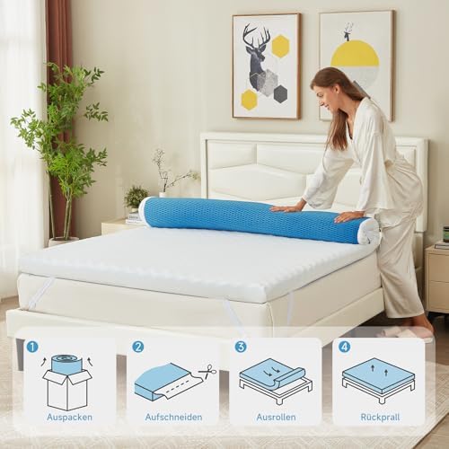 Öko-TEX® Zertifizierter Gelschaum Matratzen Topper 140x200cm – 10cm Höhe für Boxspringbetten mit kühlender Funktion, was