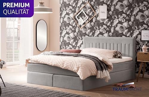 Traumnacht Boxbett Nizza 140x200 cm - Stauraum, 7-Zonen Matratze & Komfortschaumtopper in Grau