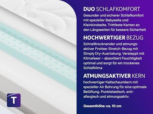 Traumnacht Premium Kindermatratze für Babys und Junioren, 70 x 140 cm, hautfreundlicher Bezug, Öko-Tex zertifiziert!