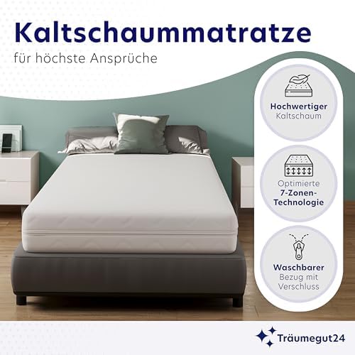 Träumegut24 AquaFlex 7-Zonen Matratze 90x200 cm | Ergonomisch & hypoallergen | Waschbarer Bezug für optimalen Schlafkomf