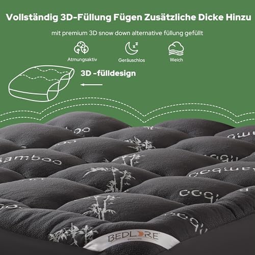 BEDLORE Matratzentopper 140x200cm – Weiche Viskoseauflage aus Bambusfaser für besseren Schlaf, ideal bei Rückenschmerzen