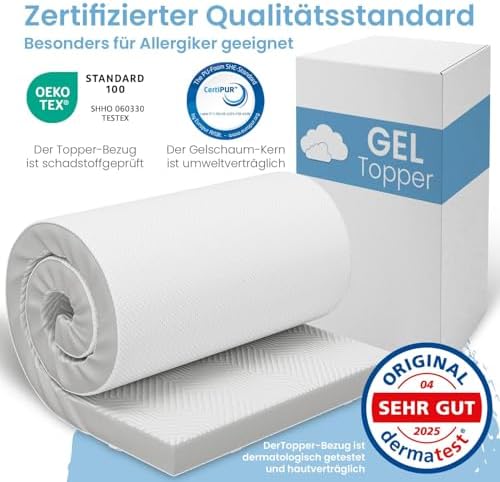 ELONEO Gel Topper 180x200cm - Bequeme 5 cm Gel-Memory-Schaum Matratzenauflage für Bett und Boxspringbett mit atmungsakti