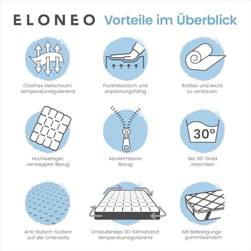 ELONEO Gel Topper 180x200cm - Bequeme 5 cm Gel-Memory-Schaum Matratzenauflage für Bett und Boxspringbett mit atmungsakti