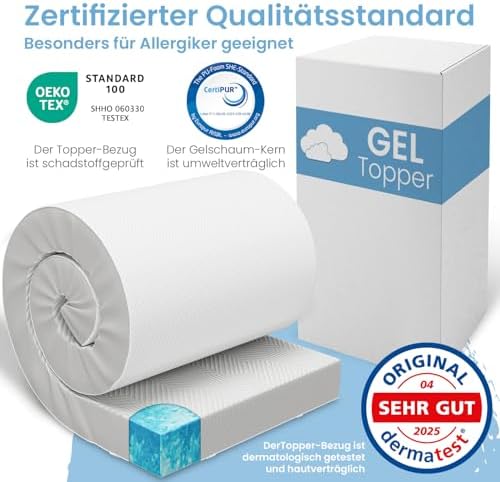 ELONEO Gel Topper 180x200cm - Bequeme 5 cm Gel-Memory-Schaum Matratzenauflage für Bett und Boxspringbett mit atmungsakti