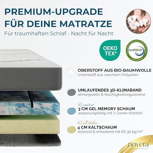 Premium Gel Matratzen Topper 140x200cm | Wolkenweich für besten Schlafkomfort | 100% Bio-Baumwolle